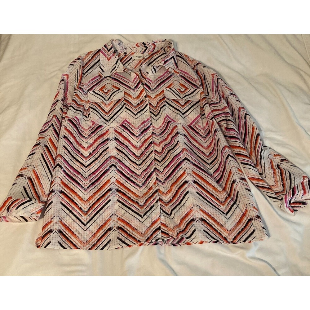 Kim Rogers Curvy Button Down Blouse, Size 3X, Lightweight, Multicolor Geometric